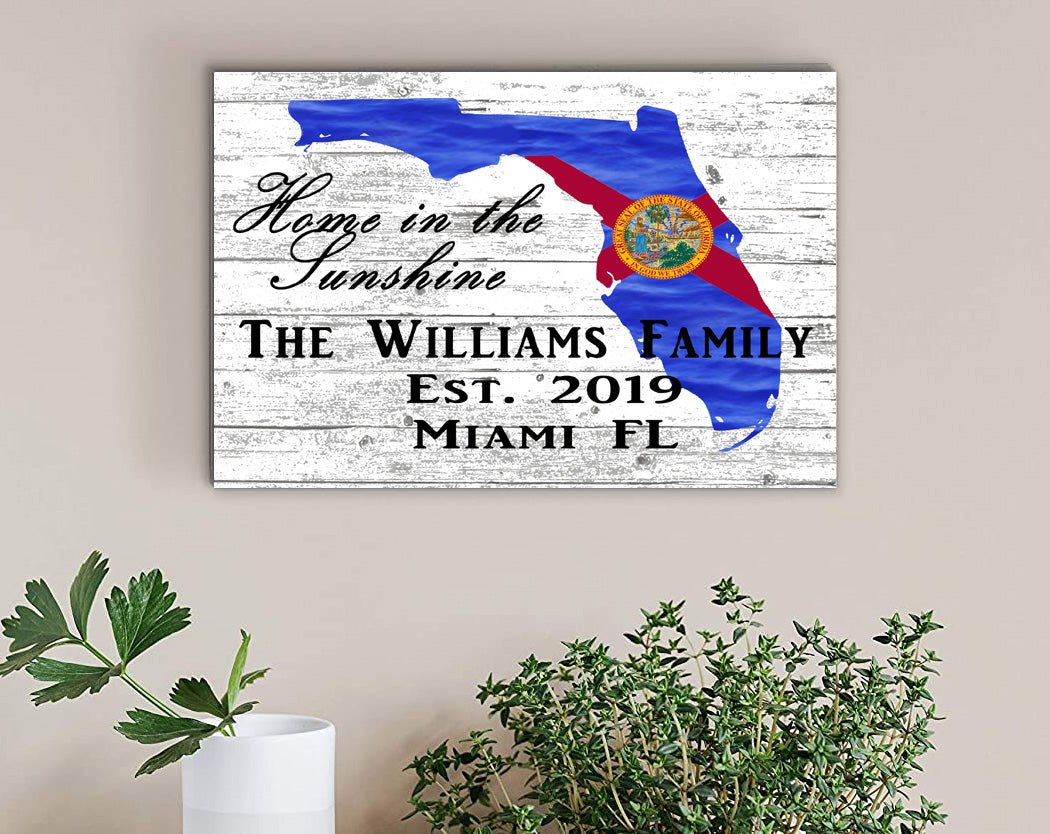 Florida Home Sign Farmhouse Style Personalized Family Name -