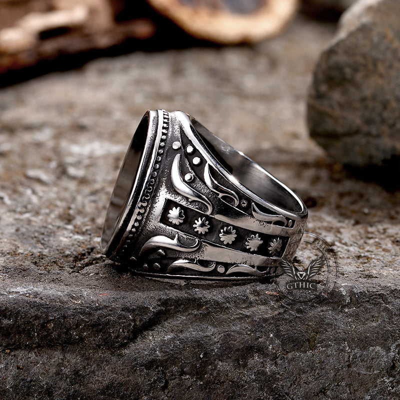 Flower Vine Polka Dot Stainless Steel Ring