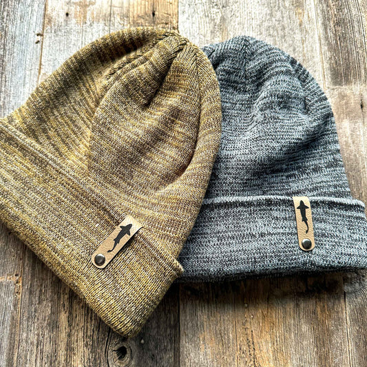 Trout Swimming Leather Tag Cuff Beanie