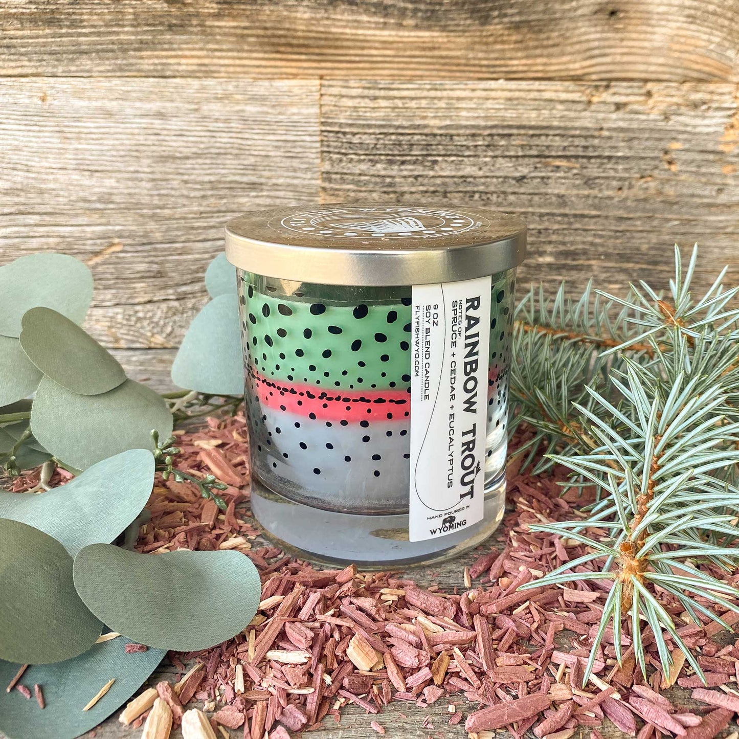 Wyo Rainbow Trout Pattern Candle