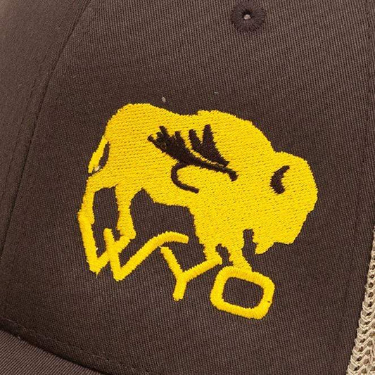 Wyo Fly Bison Flex-Fit Mesh Hat - Brown and Gold