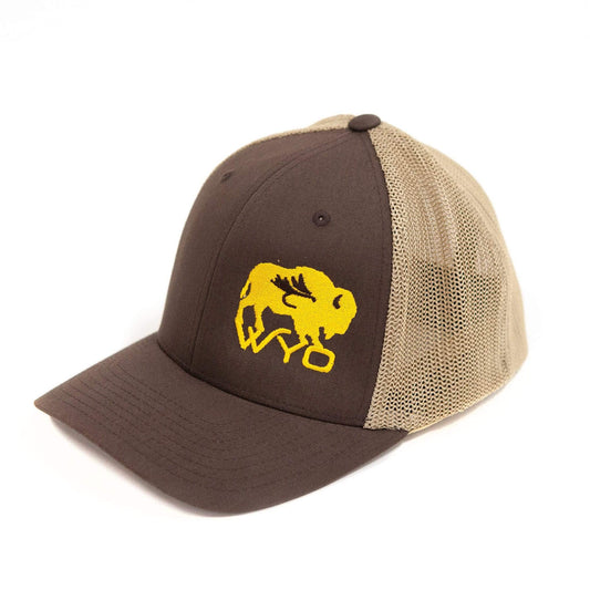 Wyo Fly Bison Flex-Fit Mesh Hat - Brown and Gold