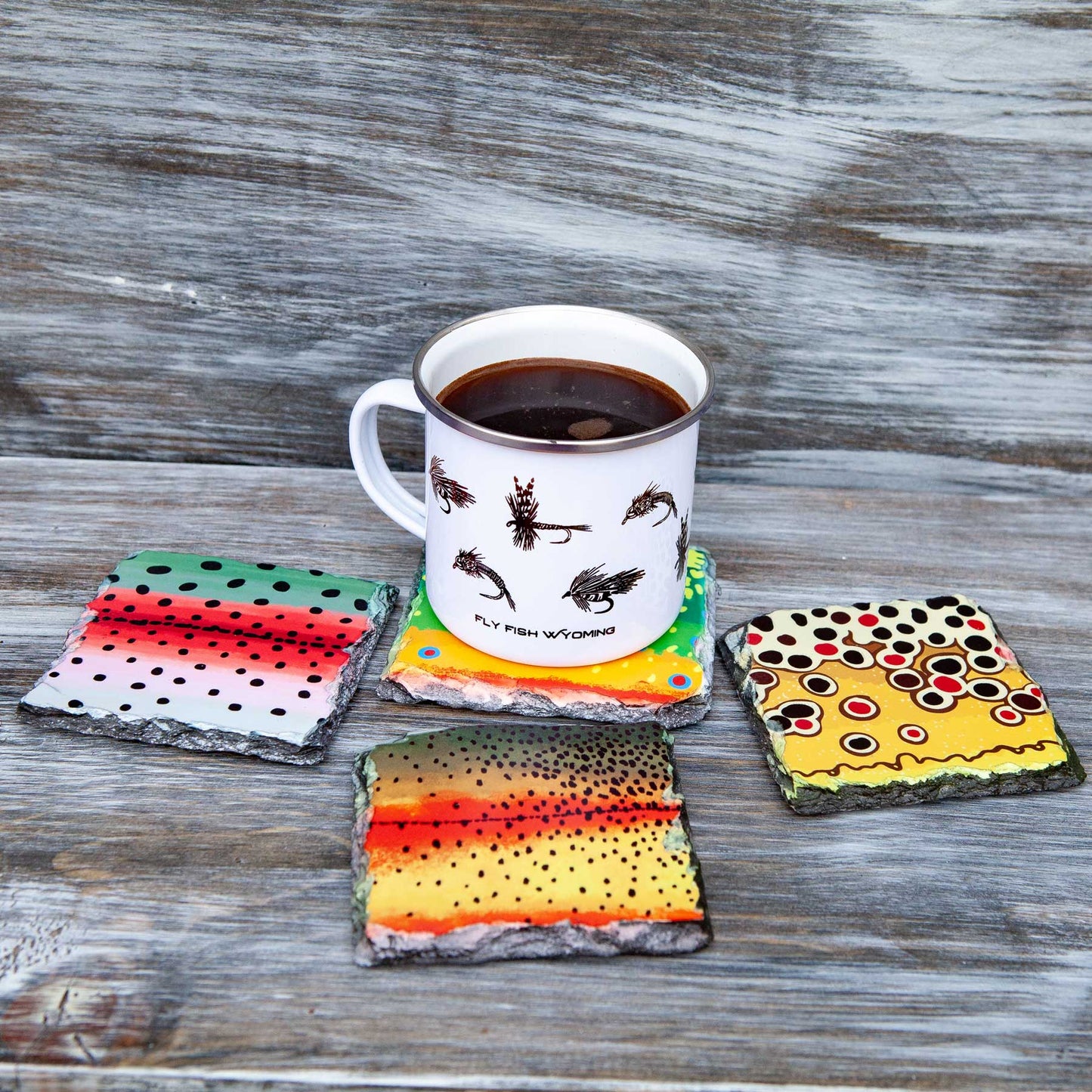 Trout Pattern Slate Coaster Sets