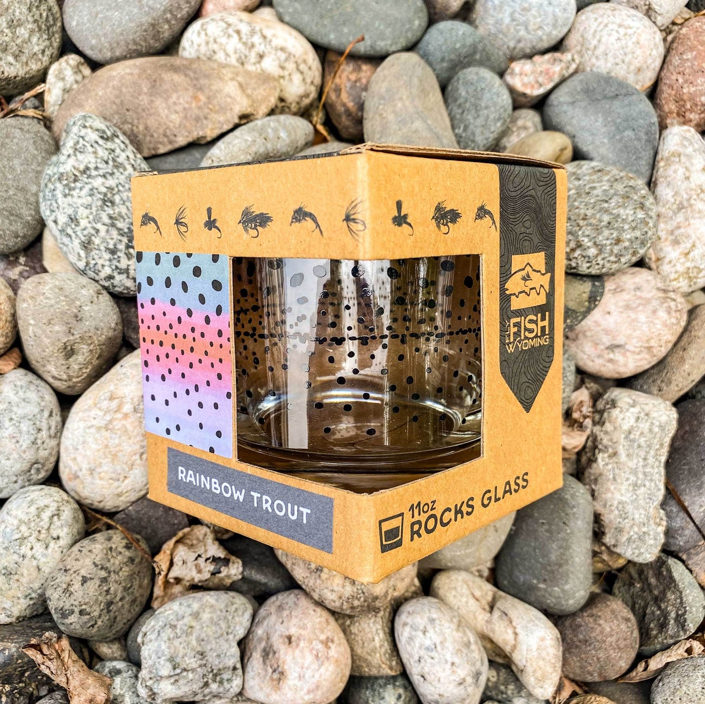 Wyo Rainbow Trout Pattern Rocks Glass