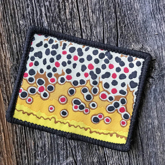 Brown Trout Pattern Wyoming State Shape Iron-On Patch