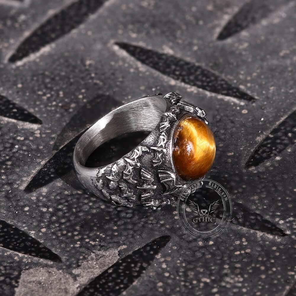 Flying Bats Stainless Steel Gemstone Ring