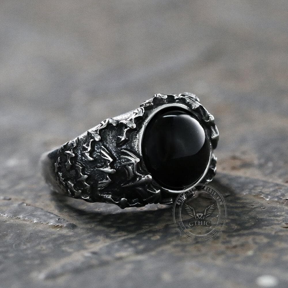 Flying Bats Stainless Steel Gemstone Ring