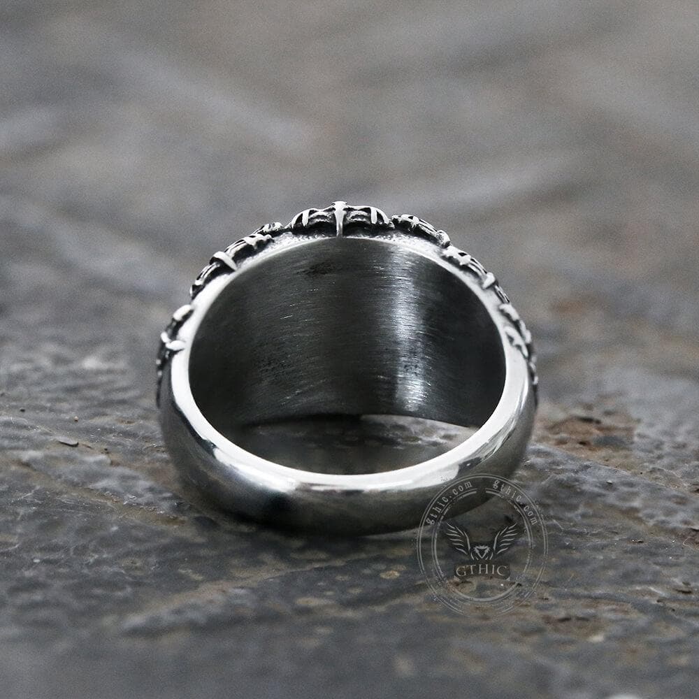 Flying Bats Stainless Steel Gemstone Ring
