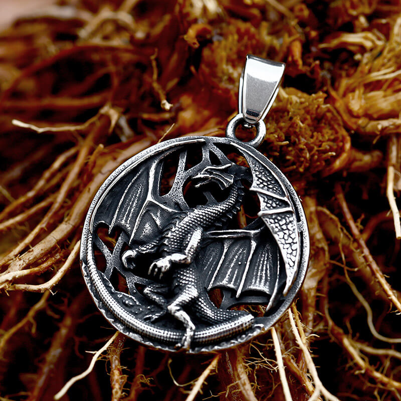 Flying Dragon Amulet Stainless Steel Pendant
