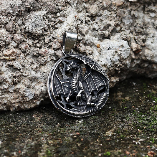 Flying Dragon Amulet Stainless Steel Pendant