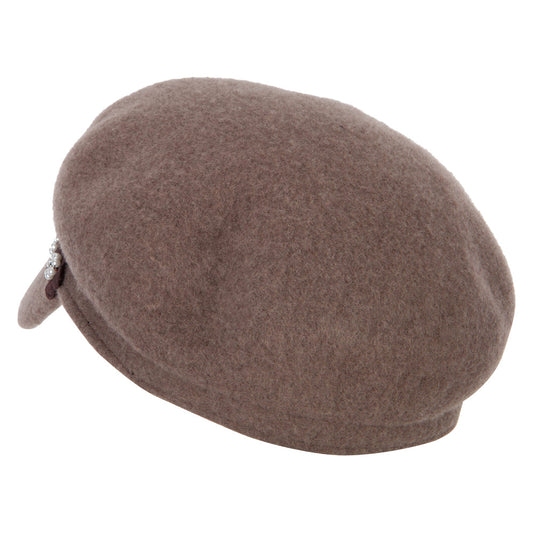 Women's Flower Band Accented Wool Felt Newsboy Cap