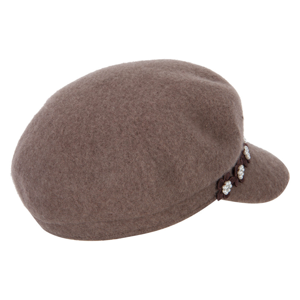 Women's Flower Band Accented Wool Felt Newsboy Cap