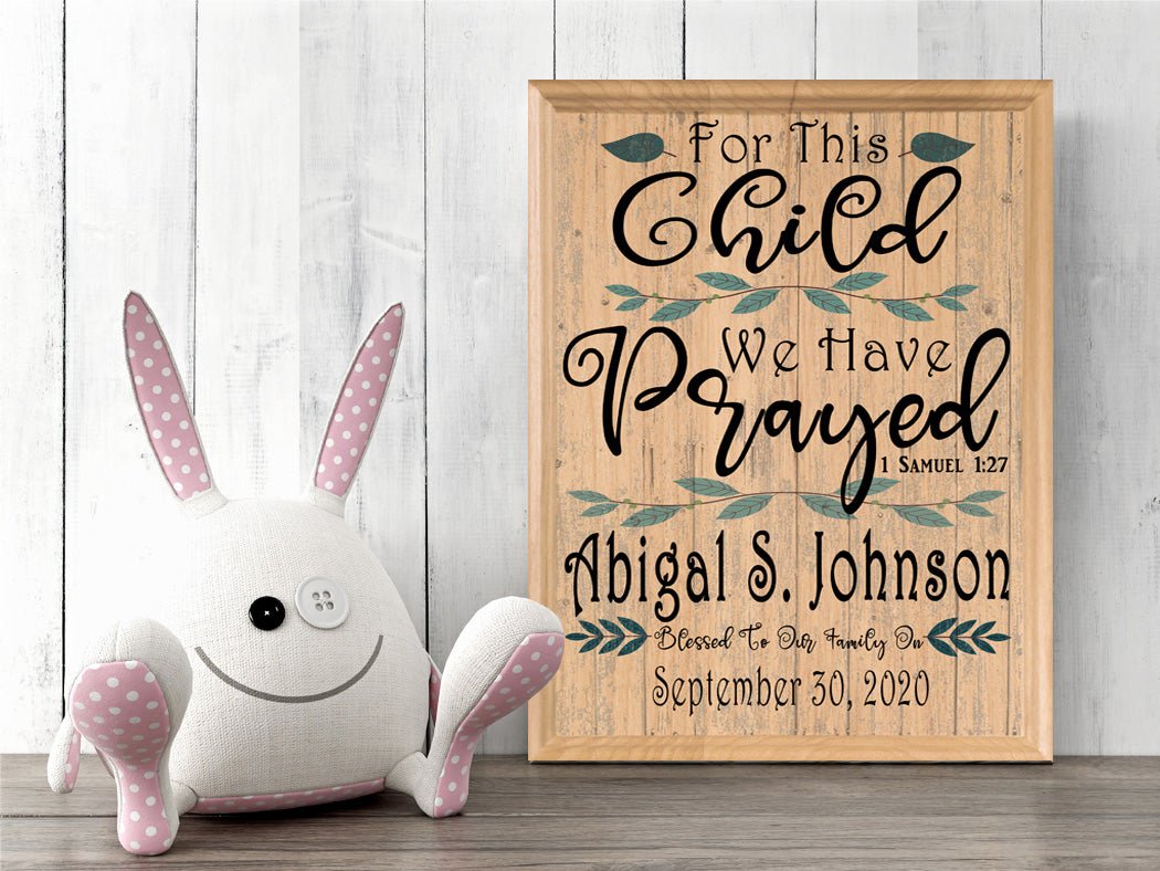 For This Child We Have Prayed Sign Personalized Plaque Birth Keepsake