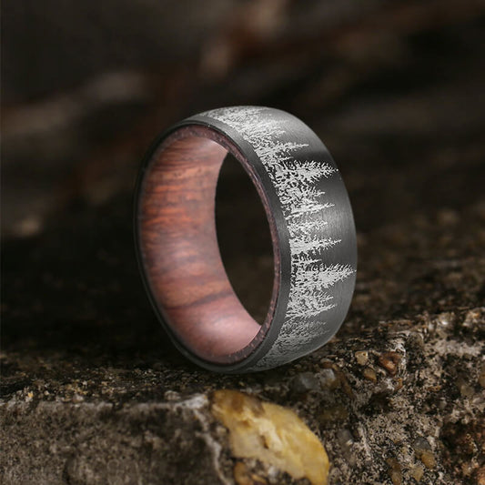 Forest Stainless Steel Wood Ring