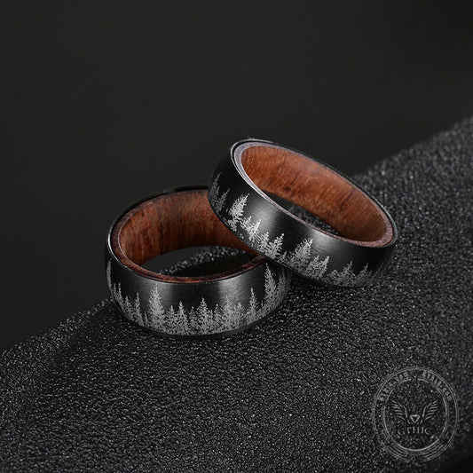 Forest Stainless Steel Wood Ring