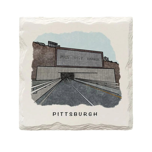 Fort Pitt Tunnel Pittsburgh Ceramic Drink Coaster by The Doodle Line