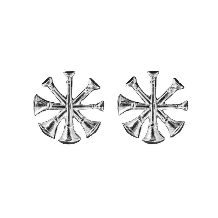 Four Bugles Collar Device - No Shine Metal Pin-On - PAIR
