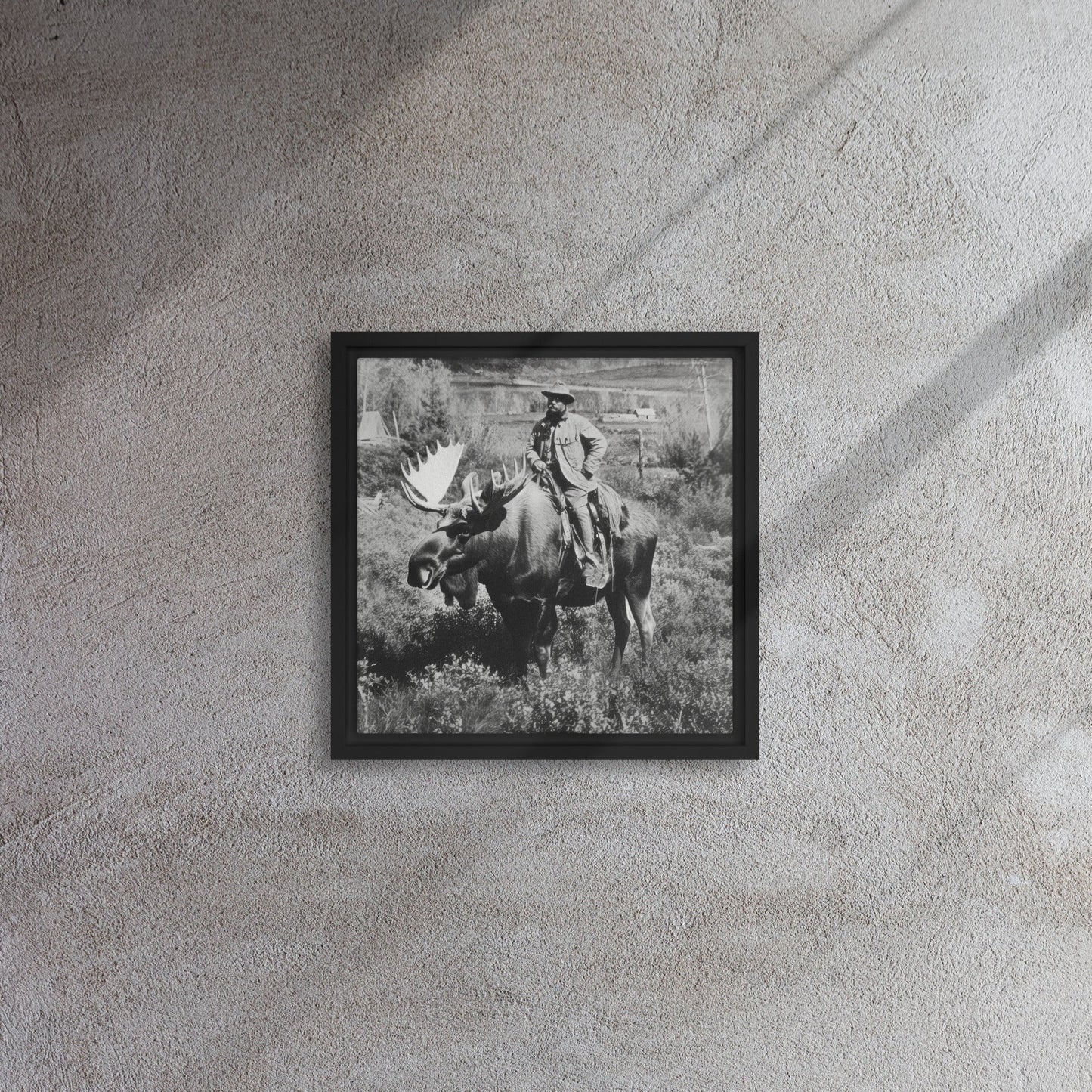 Teddy Roosevelt on a Bull Moose Framed Canvas