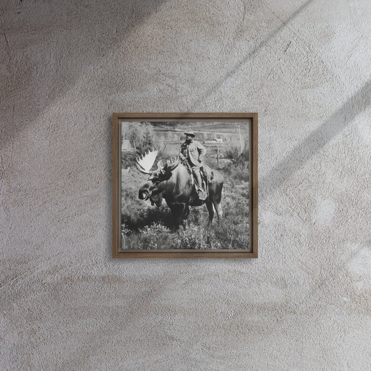 Teddy Roosevelt on a Bull Moose Framed Canvas