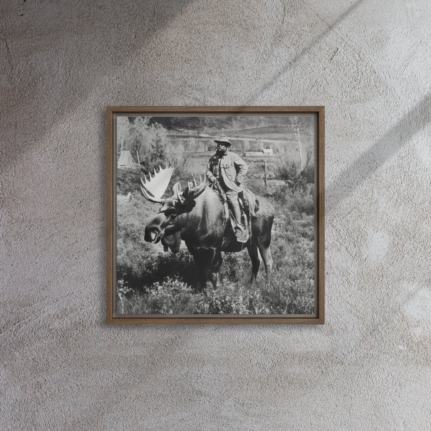Teddy Roosevelt on a Bull Moose Framed Canvas