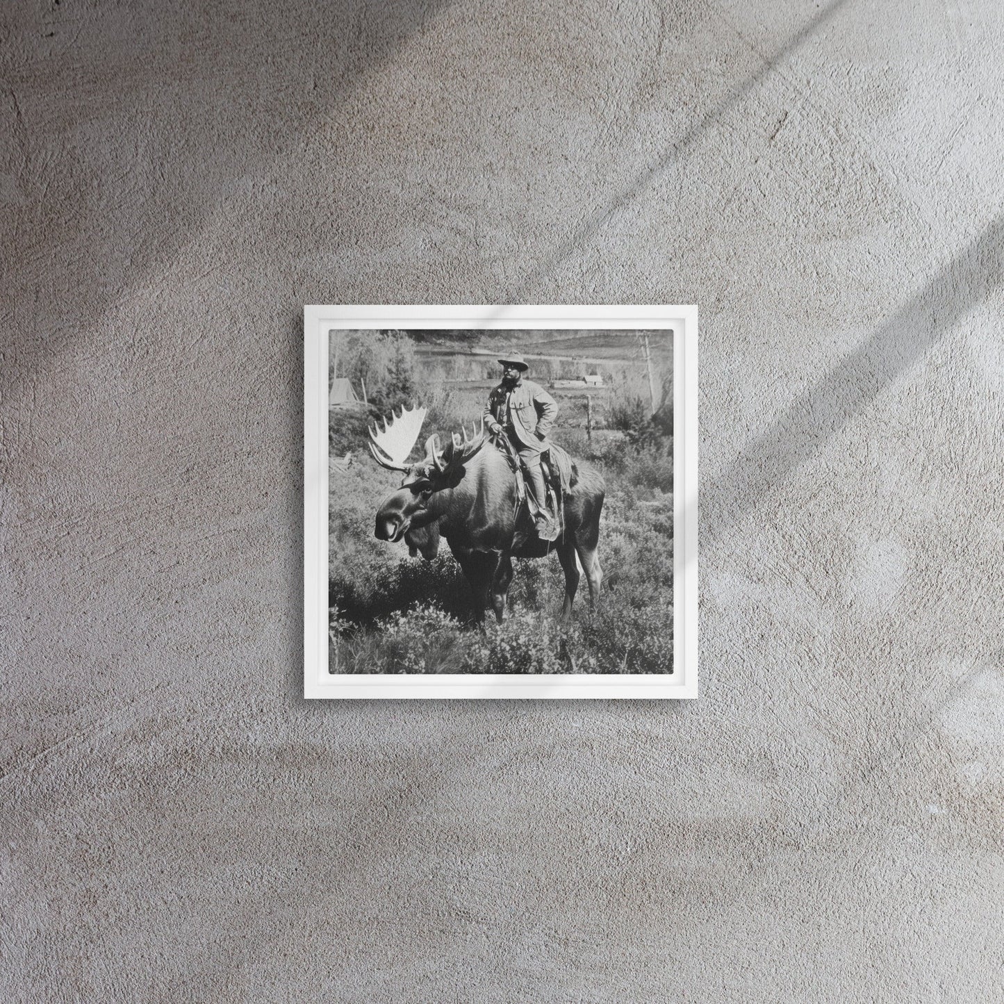 Teddy Roosevelt on a Bull Moose Framed Canvas