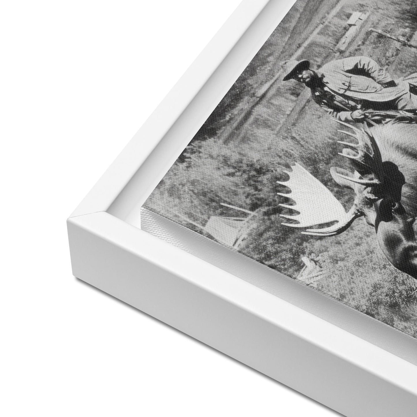 Teddy Roosevelt on a Bull Moose Framed Canvas