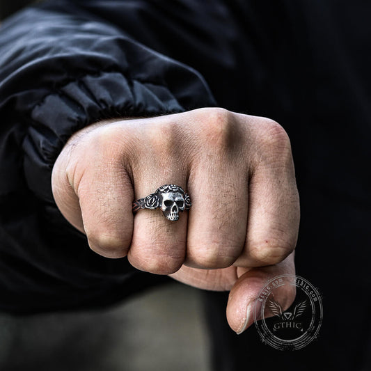 Free Soul Never Dies Flower Skull Stainless Steel Wedding Ring