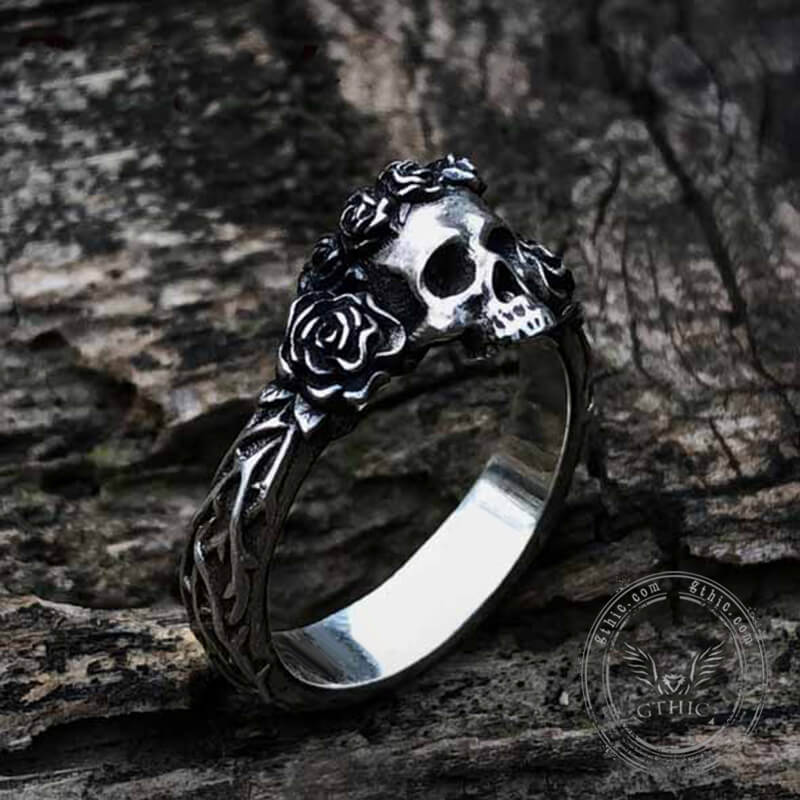 Free Soul Never Dies Flower Skull Stainless Steel Wedding Ring