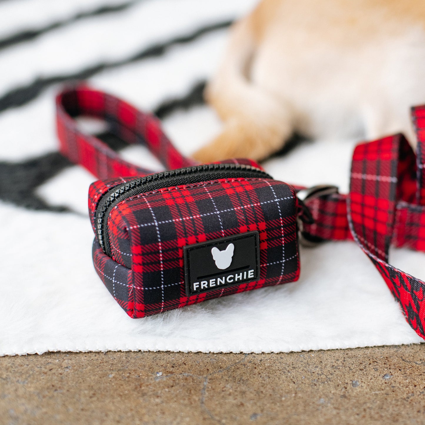 Frenchie Poo Bag Holder - Red Tartan