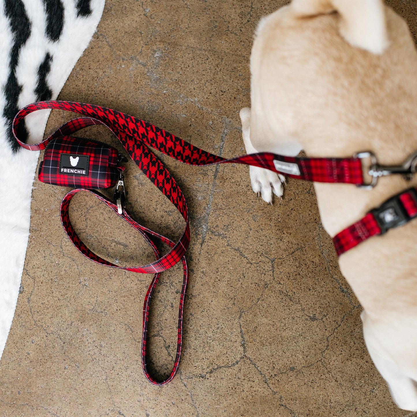 Frenchie Poo Bag Holder - Red Tartan