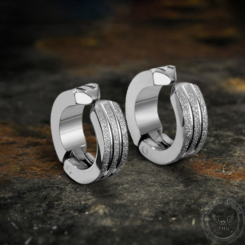 Frosted Geometric Stainless Steel Hoop Ear Cuffs