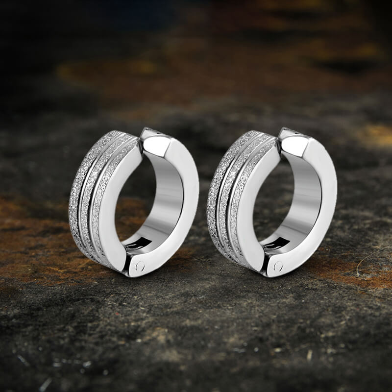 Frosted Geometric Stainless Steel Hoop Ear Cuffs