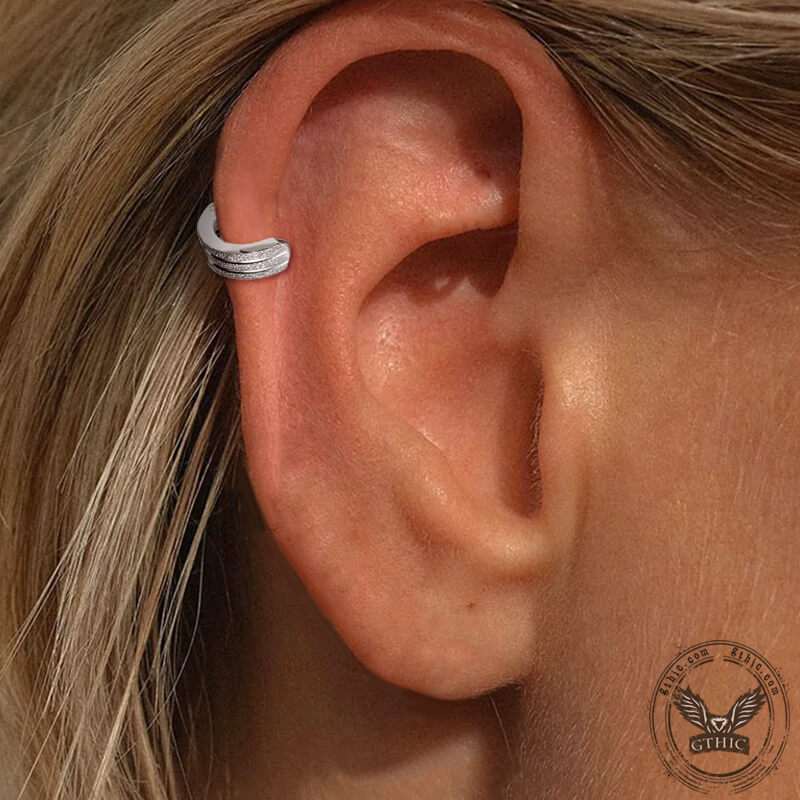 Frosted Geometric Stainless Steel Hoop Ear Cuffs