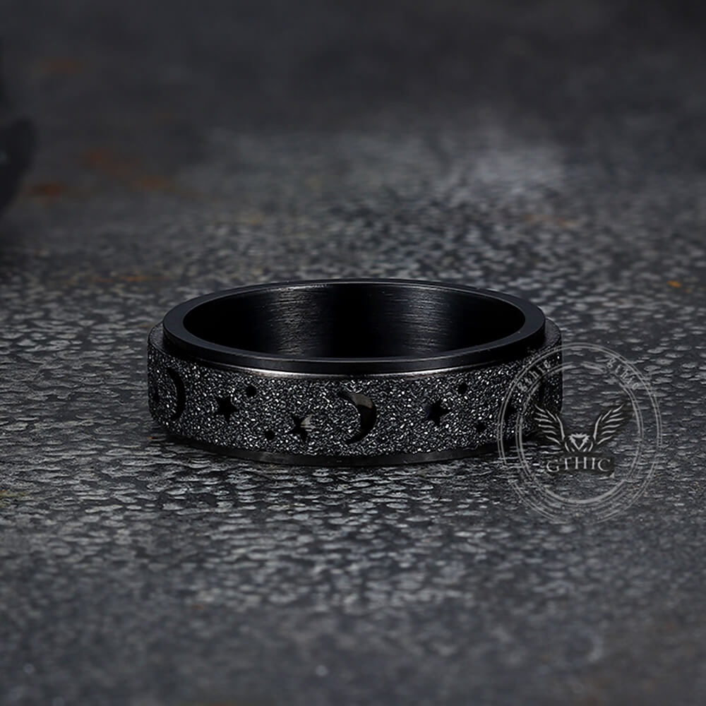 Frosted Hollow Star Moon Stainless Steel Spinner Ring