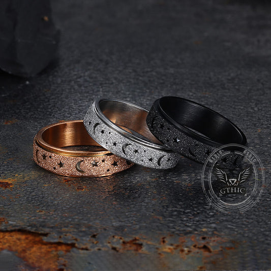 Frosted Hollow Star Moon Stainless Steel Spinner Ring