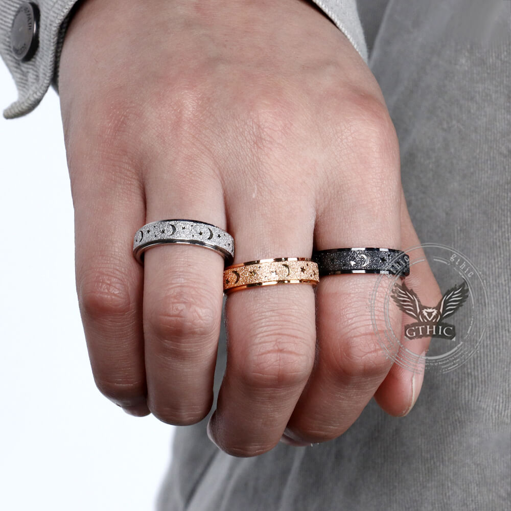 Frosted Hollow Star Moon Stainless Steel Spinner Ring