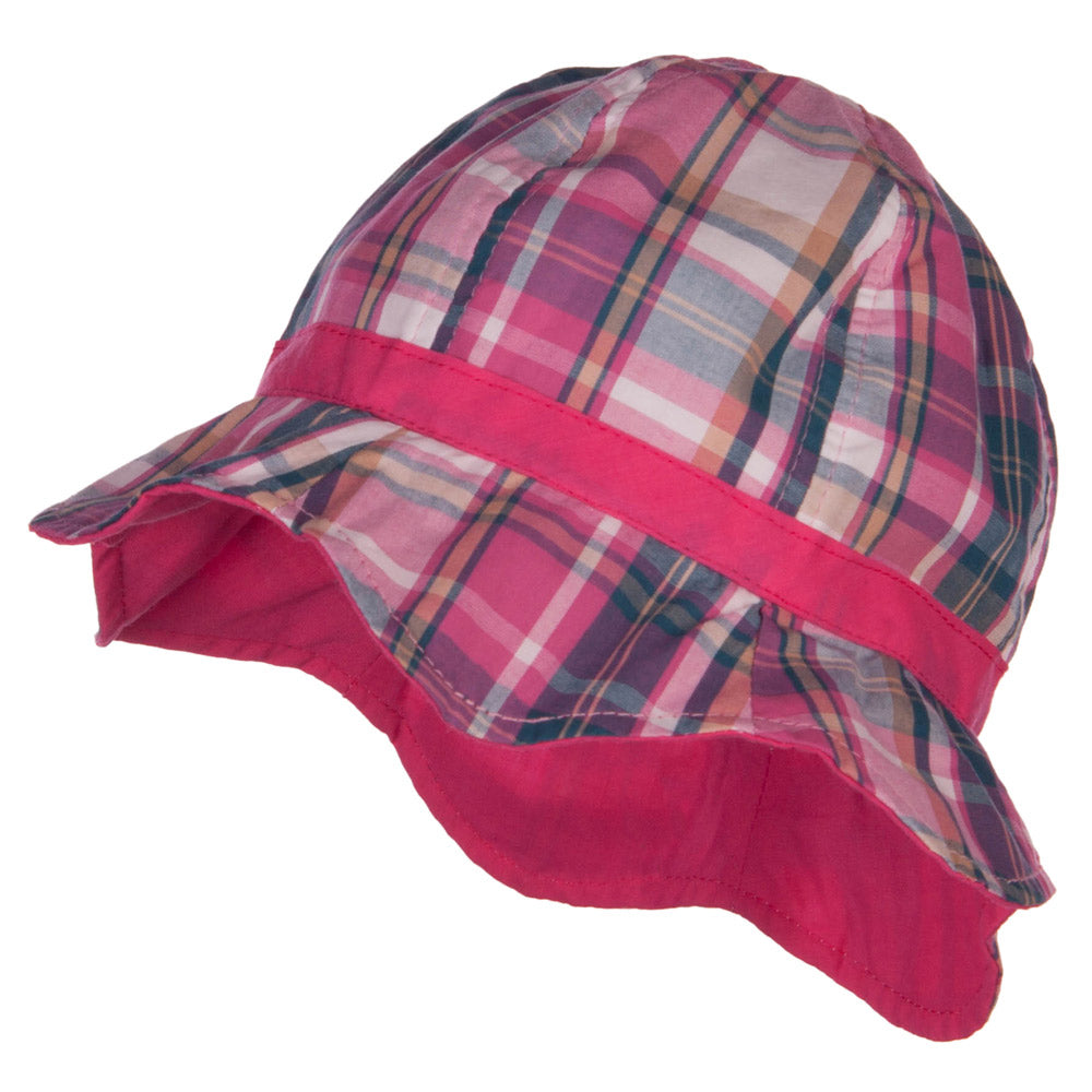 Girl's Wavy Brim Plaid Cotton Bucket Hat