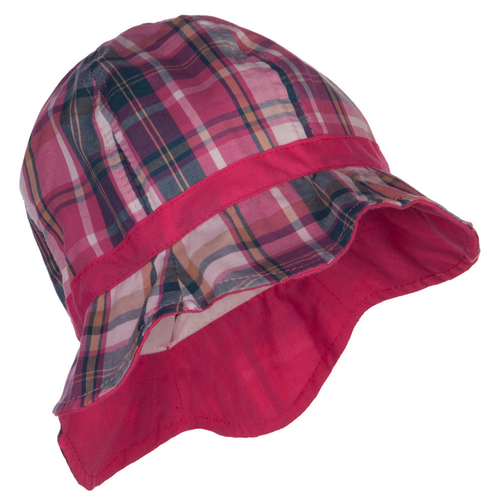 Girl's Wavy Brim Plaid Cotton Bucket Hat