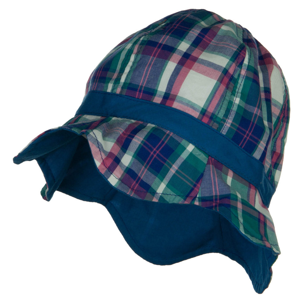 Girl's Wavy Brim Plaid Cotton Bucket Hat