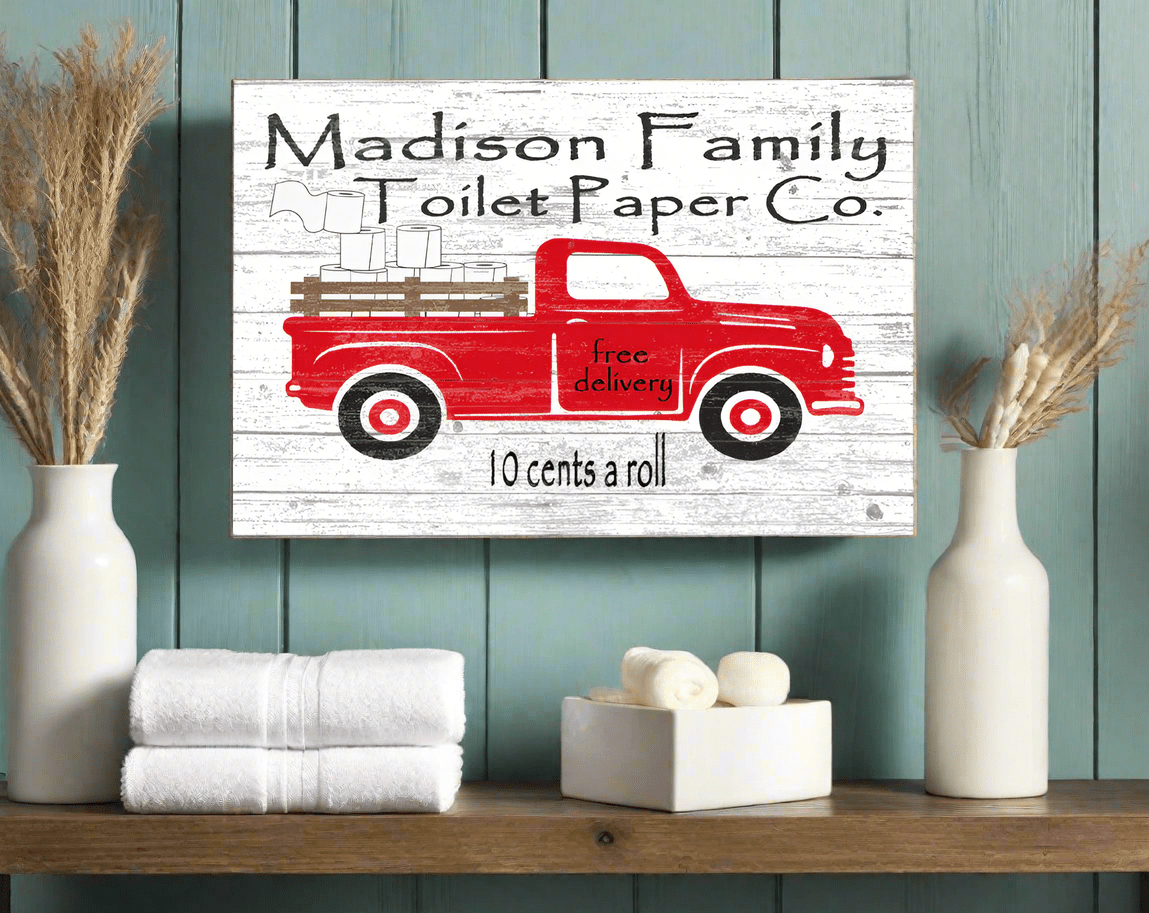 Funny Bathroom Sign Decoration Personalized Family Name Old Fashioned Design