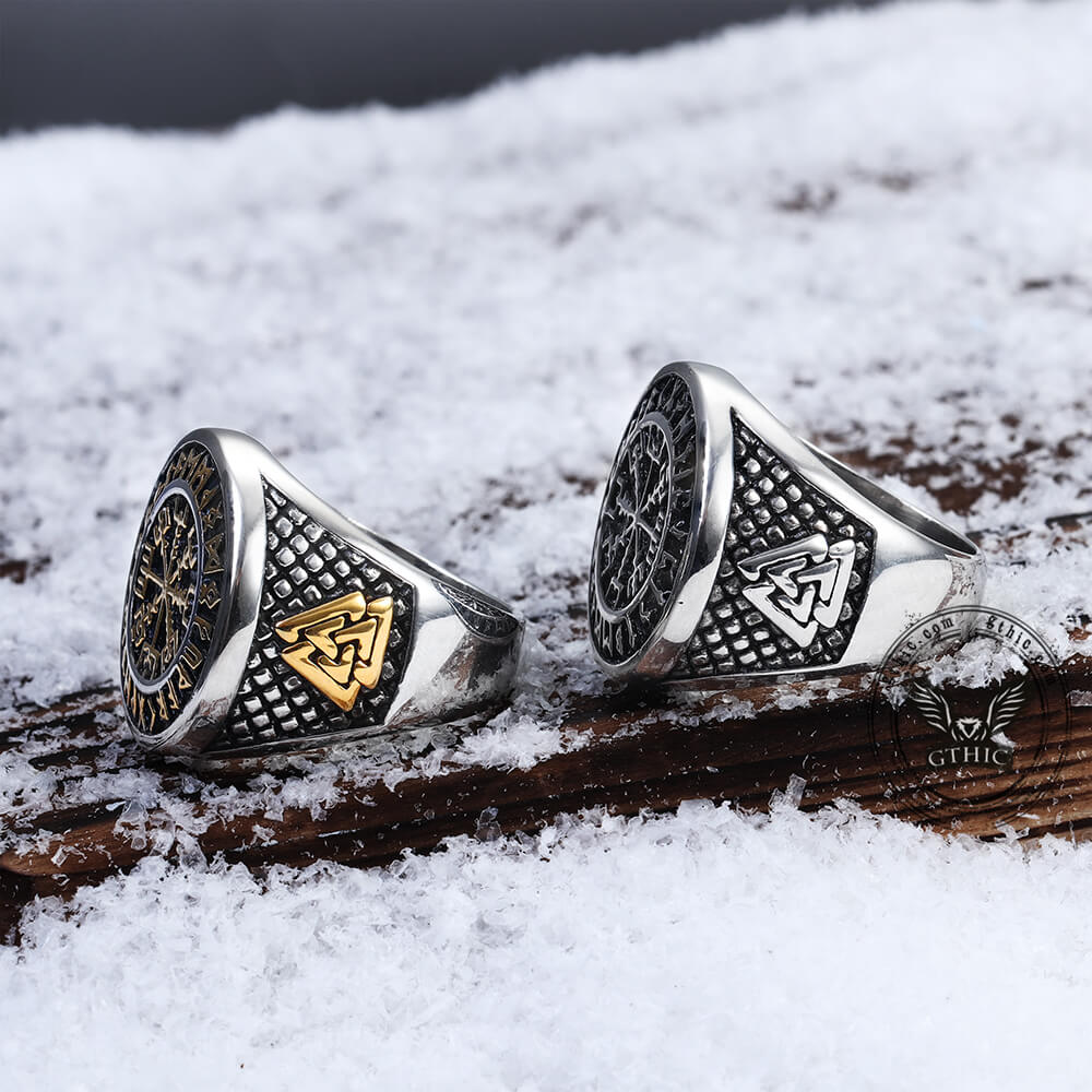 Futhark Runes Compass Viking Ring