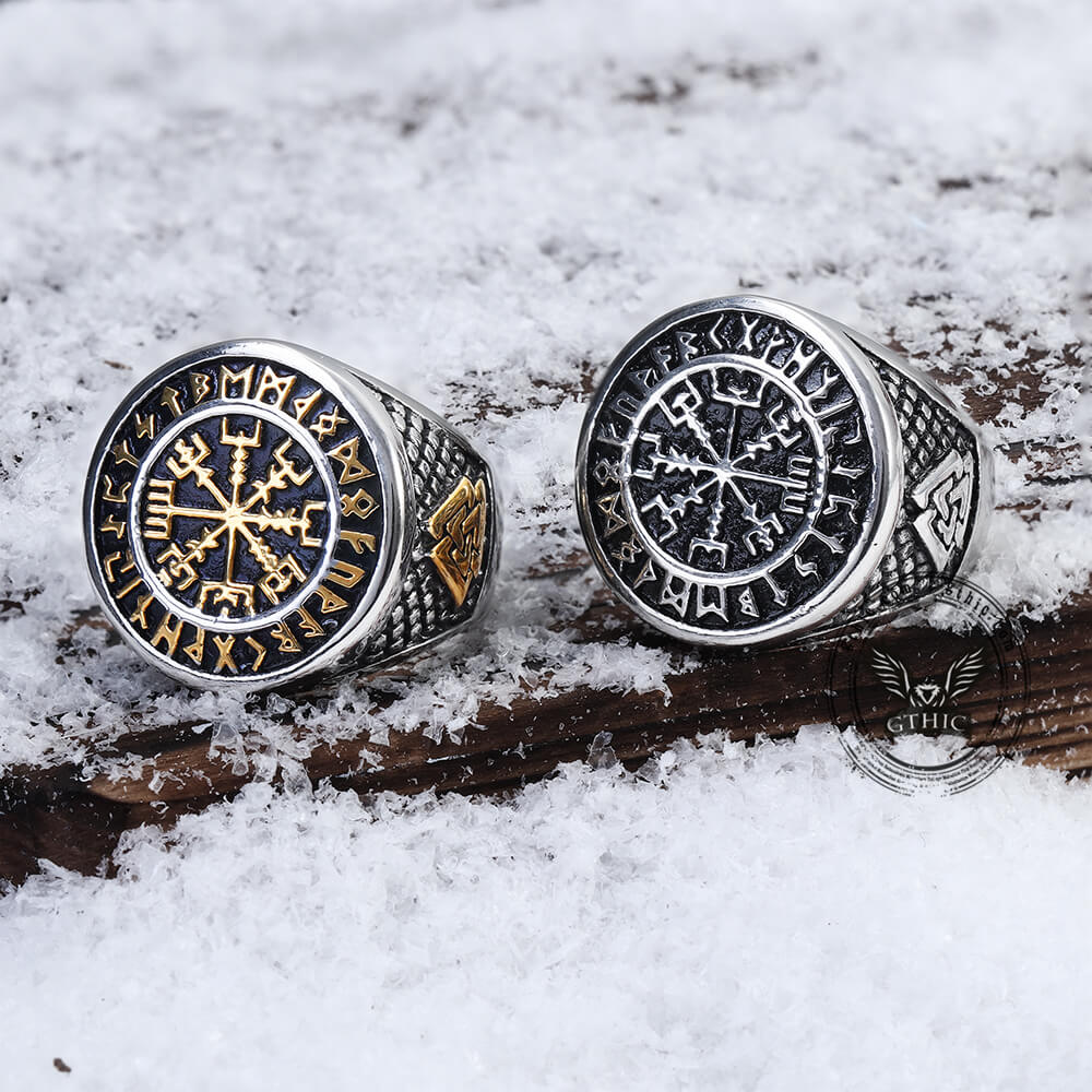 Futhark Runes Compass Viking Ring