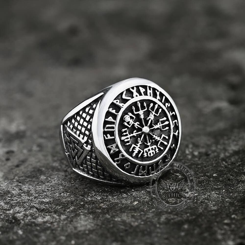 Futhark Runes Compass Viking Ring