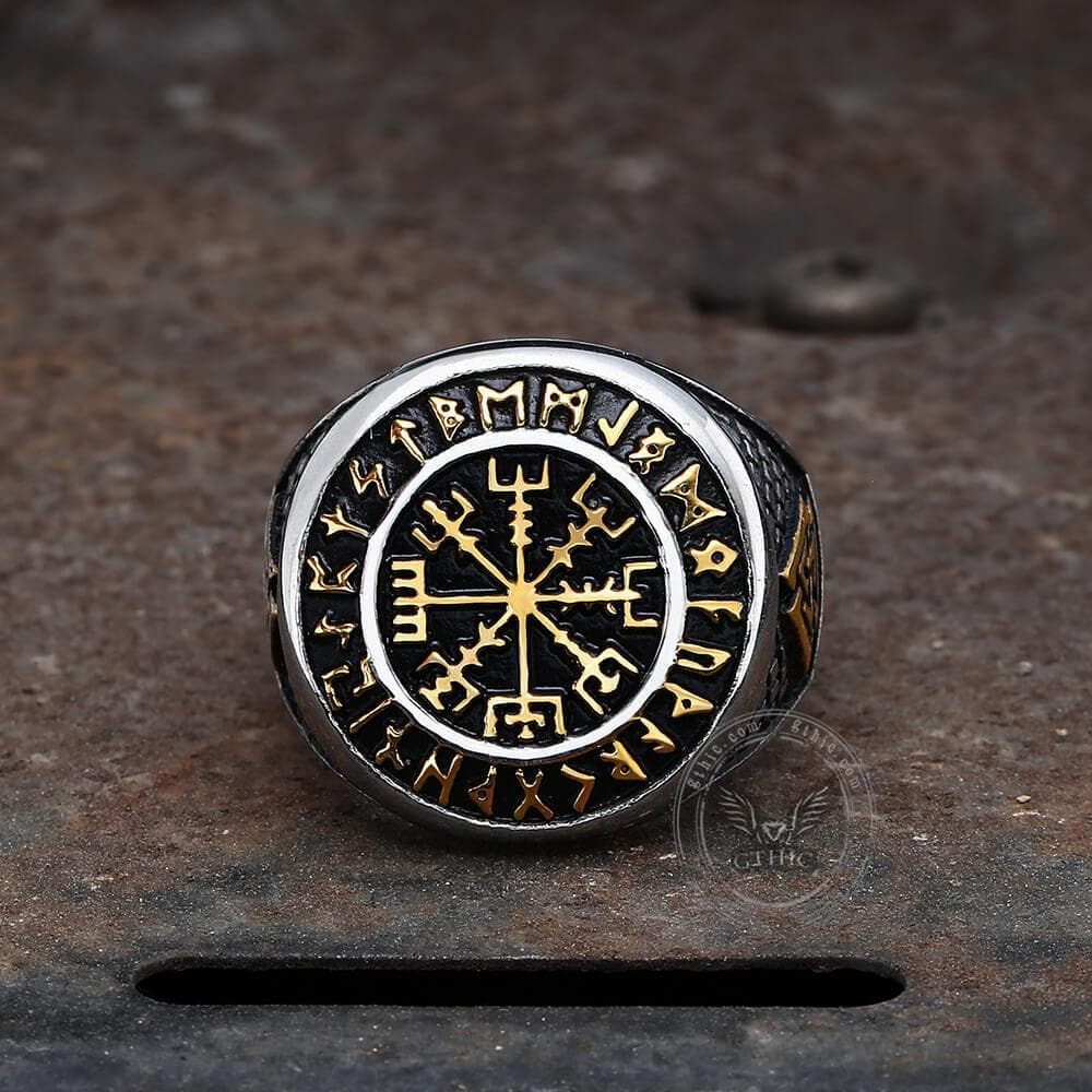Futhark Runes Compass Viking Ring