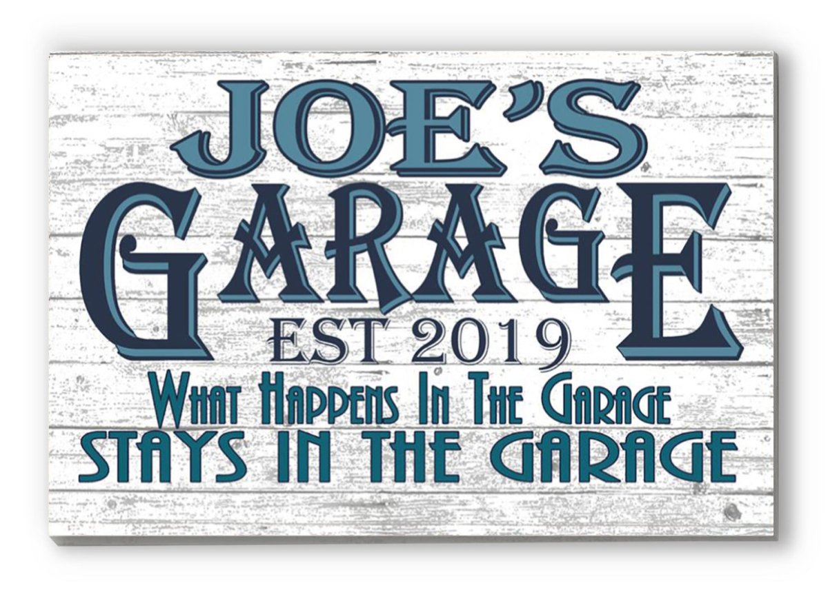 Personalized Garage Gift – Custom Wood Sign with Name & Est. Year | “What Happens in the Garage” Decor for Him