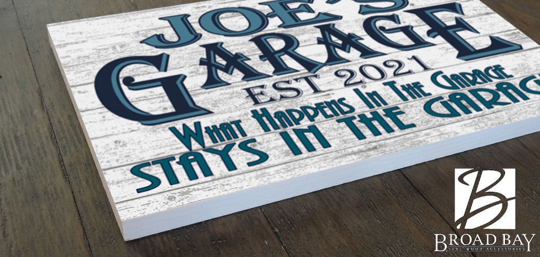 Personalized Garage Gift – Custom Wood Sign with Name & Est. Year | “What Happens in the Garage” Decor for Him