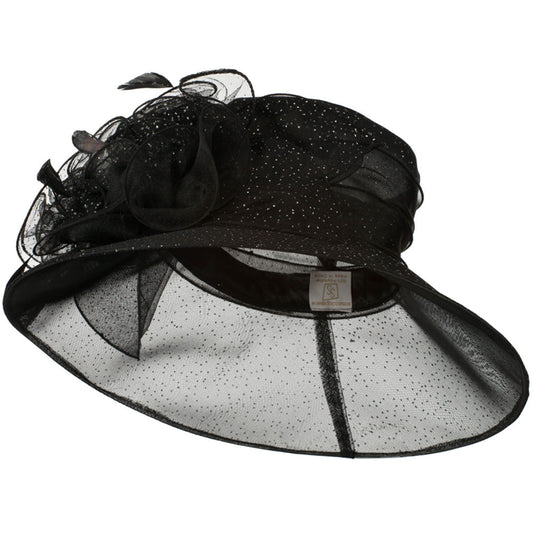 Glitter Bow Accent Organza Hat