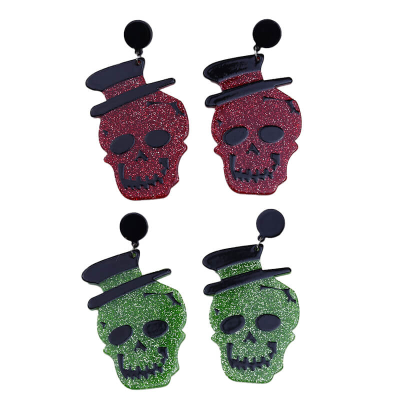 Gentleman Skull Acrylic Earrings