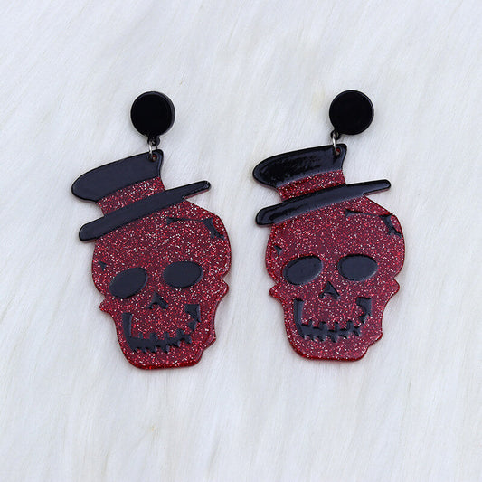Gentleman Skull Acrylic Earrings