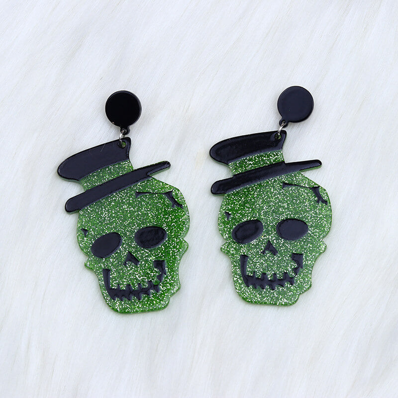 Gentleman Skull Acrylic Earrings